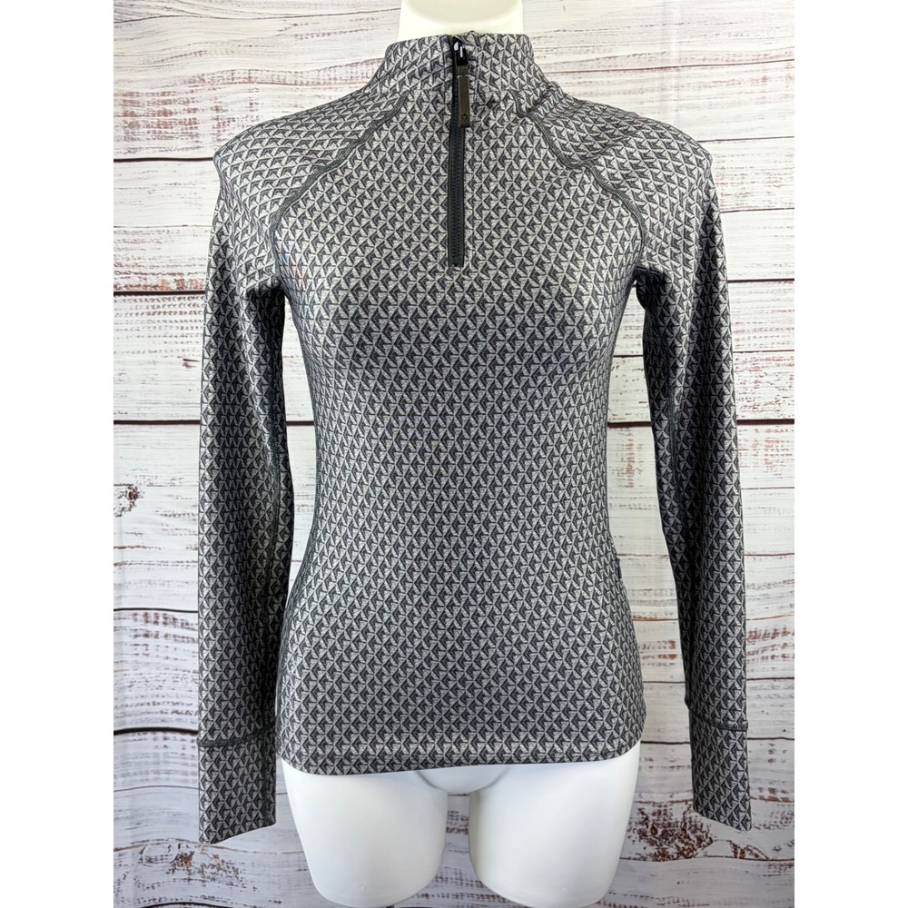 Greyson Soleil Mock Neck Quarter Zip Pullover Grey Geometric Print Small